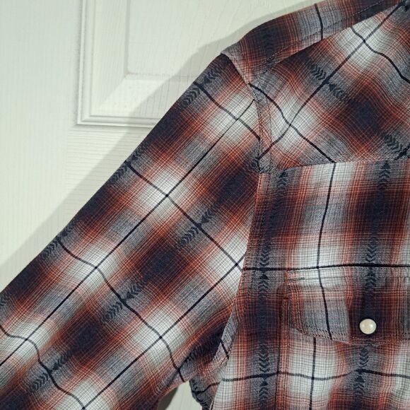 Lucky Brand Button Up Shirt Mens Size M Red Blue White Plaid Flannel Pearl Snap - Picture 5 of 16
